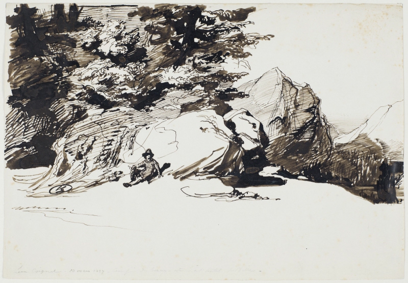 A Boy Sitting in a Rocky Landscape