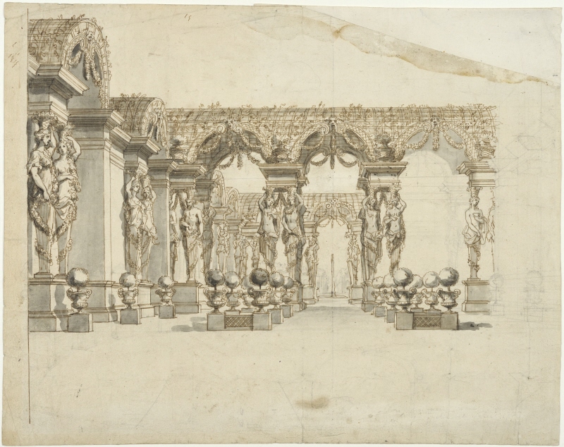 Theatre Scenography in the Form of a Pergola Carried by Caryatids