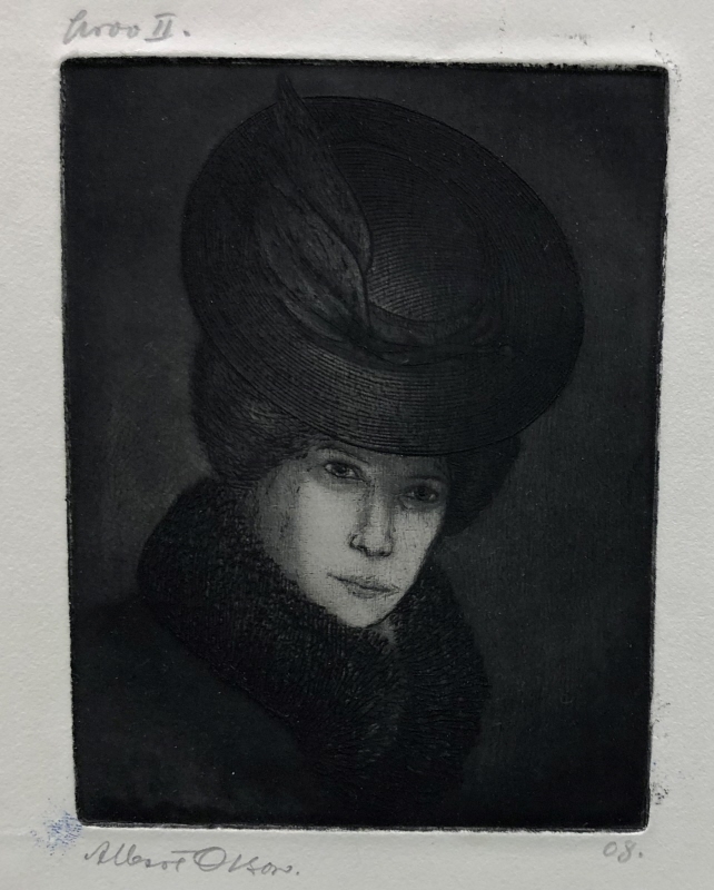 Porträtt av konstnärens hustru iförd hatt och kappa
