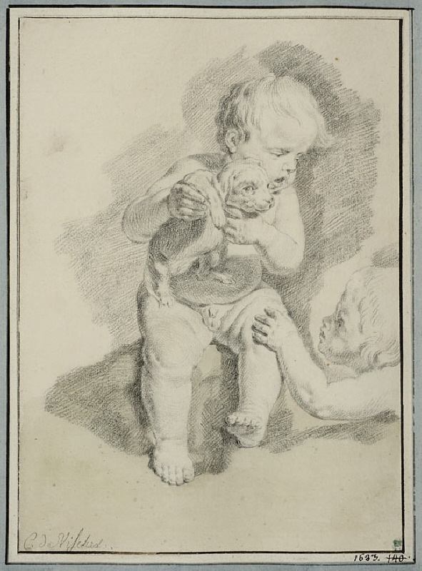 Two Putti Playing with a Puppy