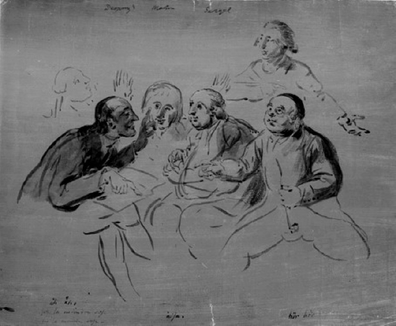 Deprez (?), Martin, Sergel och tre andra män diskutera
