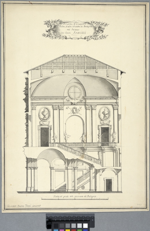 Trapphus i Palazzo Ranuzzi, Bologna. Sektion