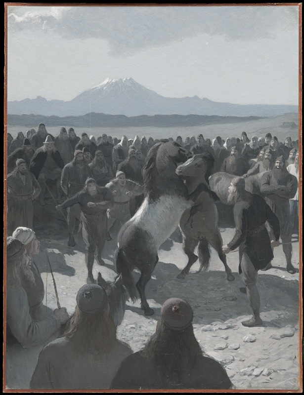 The Horse-Fight at Hlidarendi. Illustration for Njal’s Saga, ch. 59