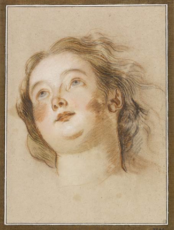 Girl with flowing hair looking upwards