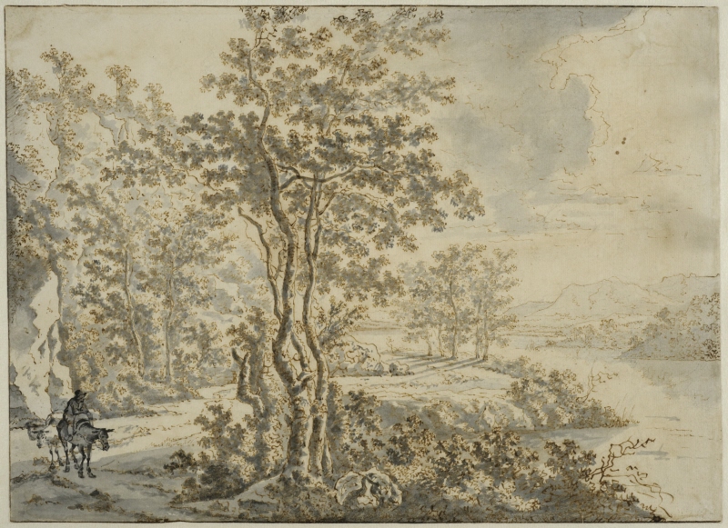 Italian Landscape with a Road along a River Bank