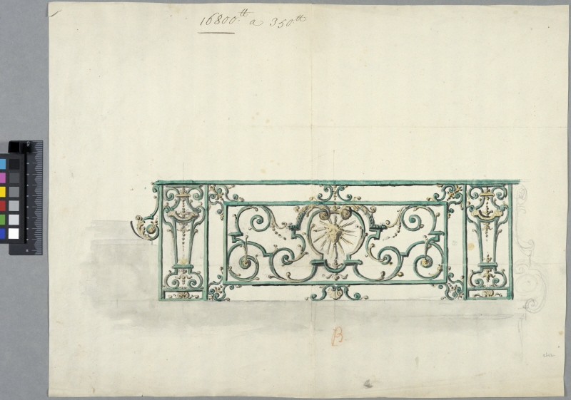 Design for a Wrought Iron Balustrade with the Sum Emblem, for the Château de Marly