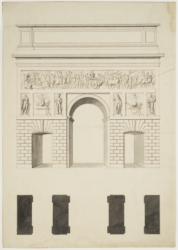 Design for a Town Gate in Paris, Presumably Porte Saint-Martin. Elevation and plan