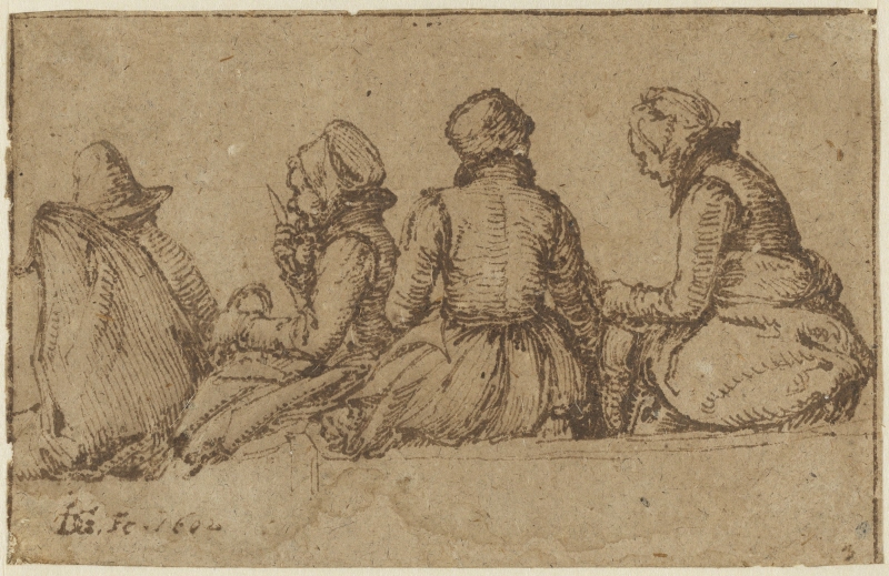Tre kvinnor och en man sittande