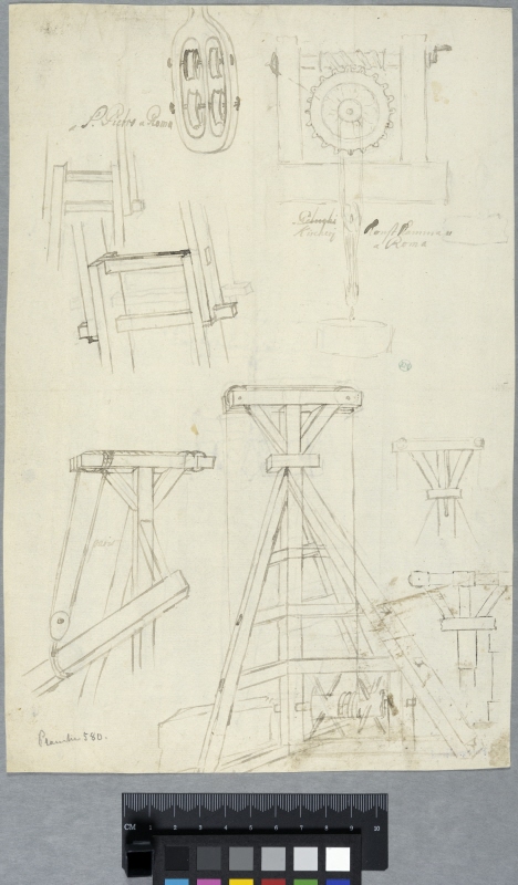 Sketches of Cranes and Capstans from Rome and Paris
