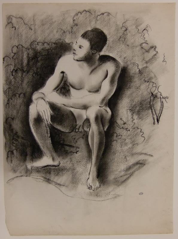 Sittande manlig naken modell