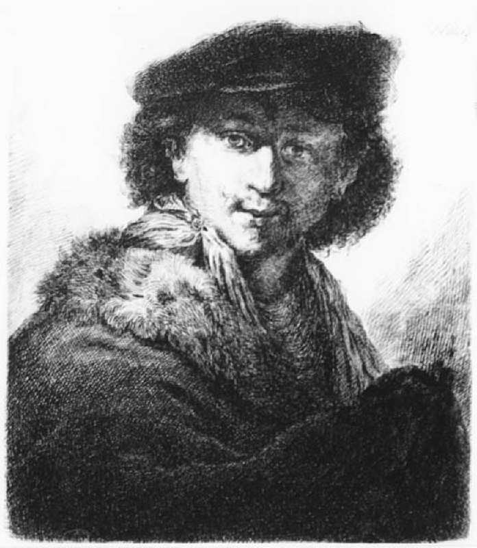 Självporträtt (i Rembrandts manér). Ingår i "Sammlung radierter Blaetter..."