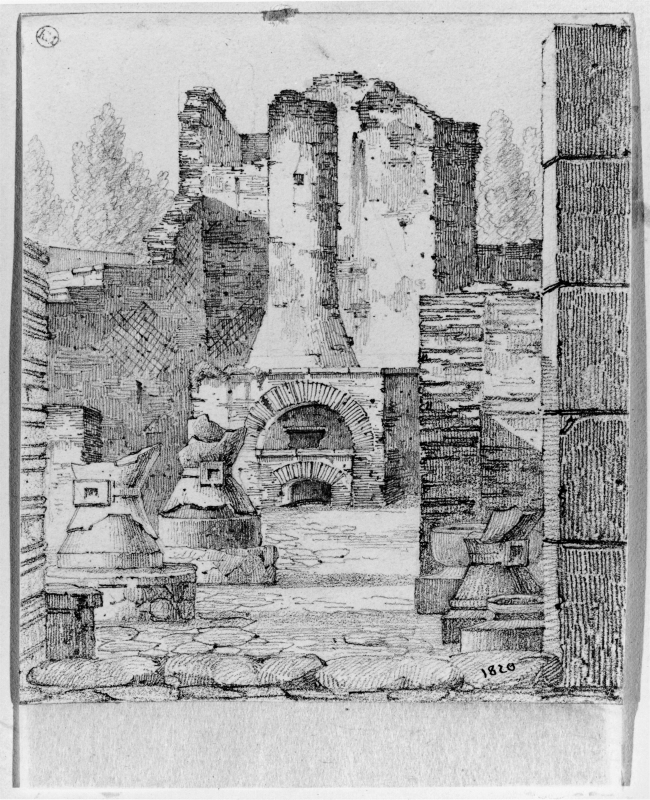 Ruin av en bagarbod i Pompeji