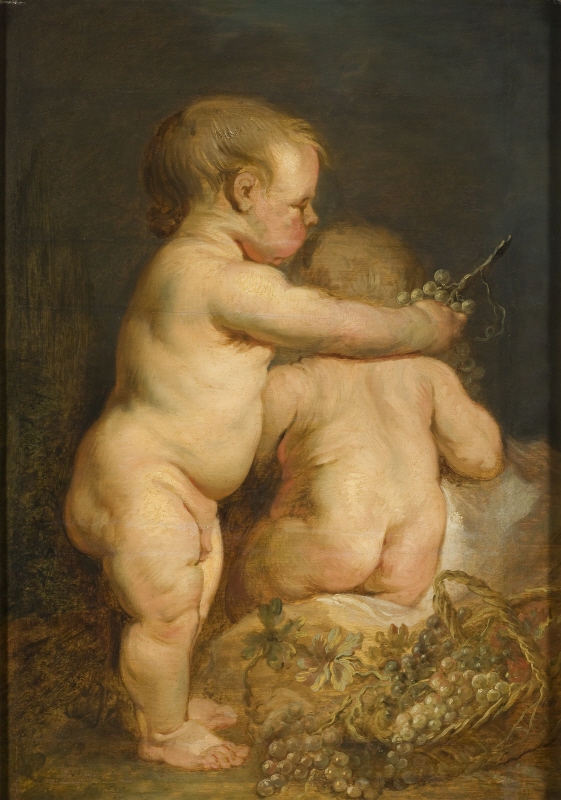 Två nakna barn med vindruvor