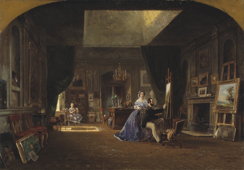 Karl XV of Sweden and Norway in his studio, 3 people
