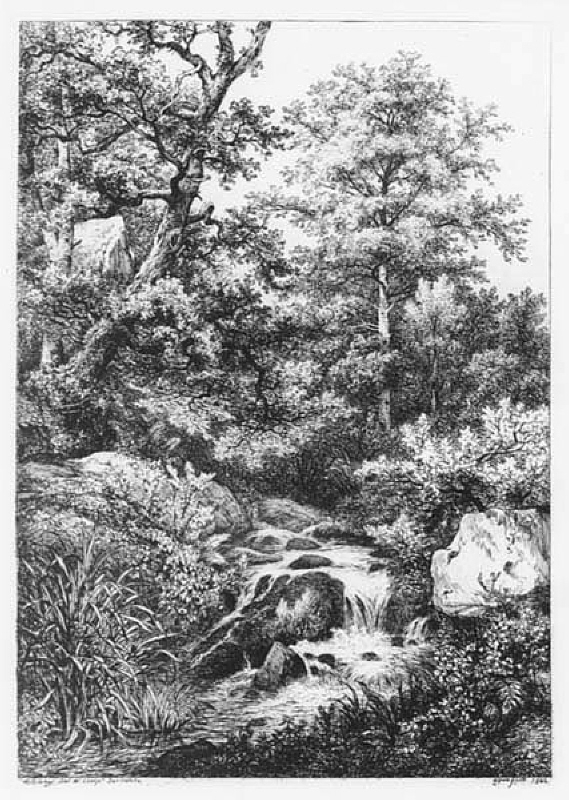 Le ruisseau de Senlisse prés Dampierre. Blad 4 av 4 samt titelvinjett. Ur Quatre paysages