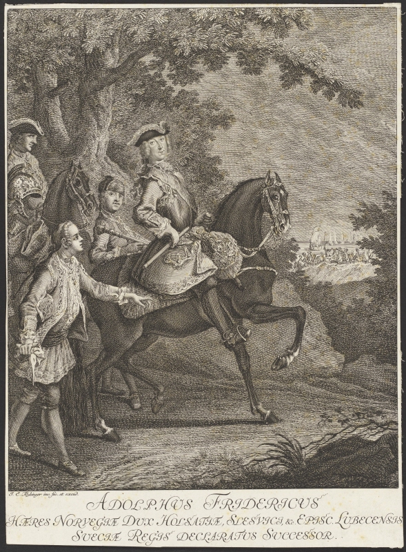 Adolf Fredrik (1710-1771), kung av Sverige, g.m. Lovisa Ulrika av Preussen (1720-1782), till häst