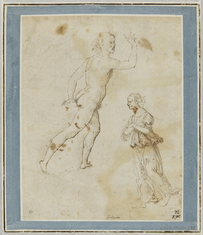 Springande naken man och kvinna som går med armarna korsade över bröstet