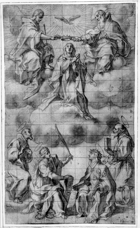 Kröning av Jungfrun, med S:t Franciskus, Bernardinus av Siena, Katarina av Alexandria och Katarina av Siena