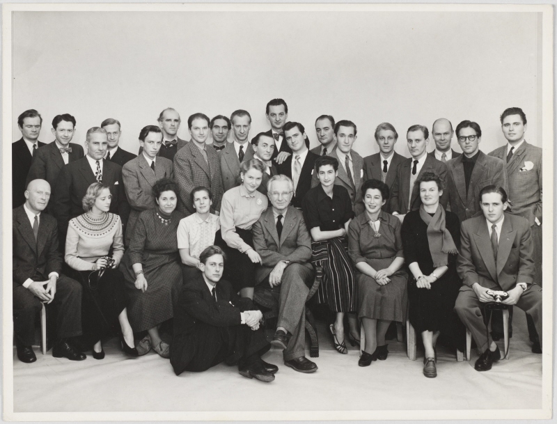 Edward Steichen (1879-1973), American photographer, head of the department of photography at Museum of Modern Art, surrounded by Swedish photographers
