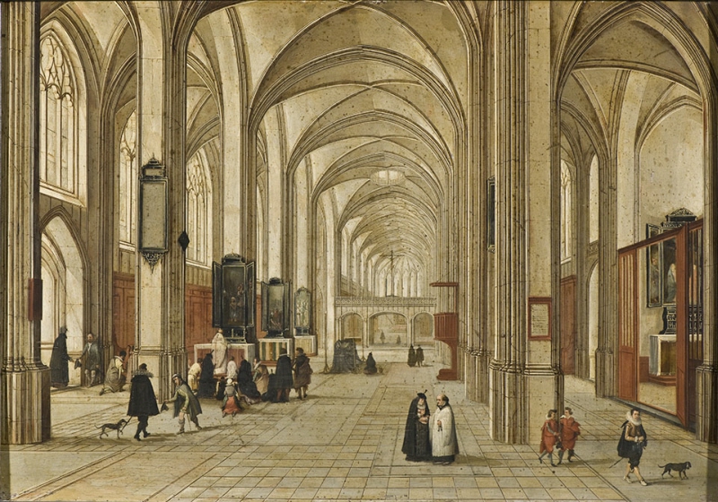 Interiör av gotisk kyrka