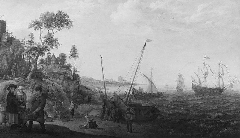 Rocky Coast with Ships and Figures