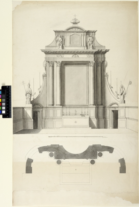 The Main Altar of Saint-Martin-des-Champs, Paris. Elevation and plan. Copy after Mansart