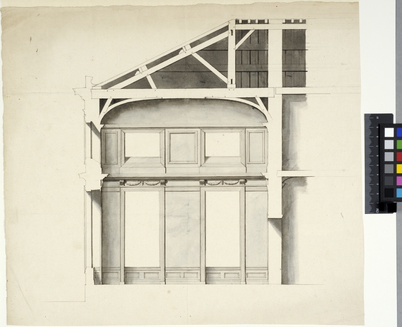 Château de Clagny. Section through corner room with proposed decoration of wall panels