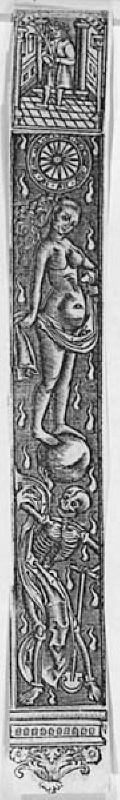 Illustrationer till bönbok: Man med palmkvist; Fortuna och döden