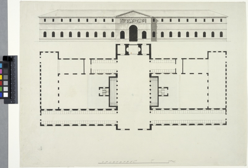 Design for Stables at Haga. Elevation and plan