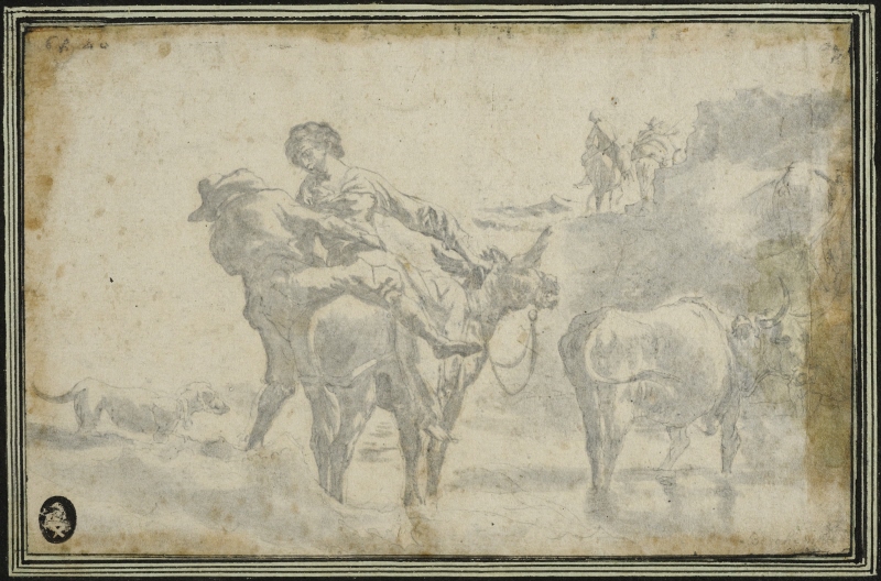 Landscape with a Couple Mounting a Donkey at a Ford