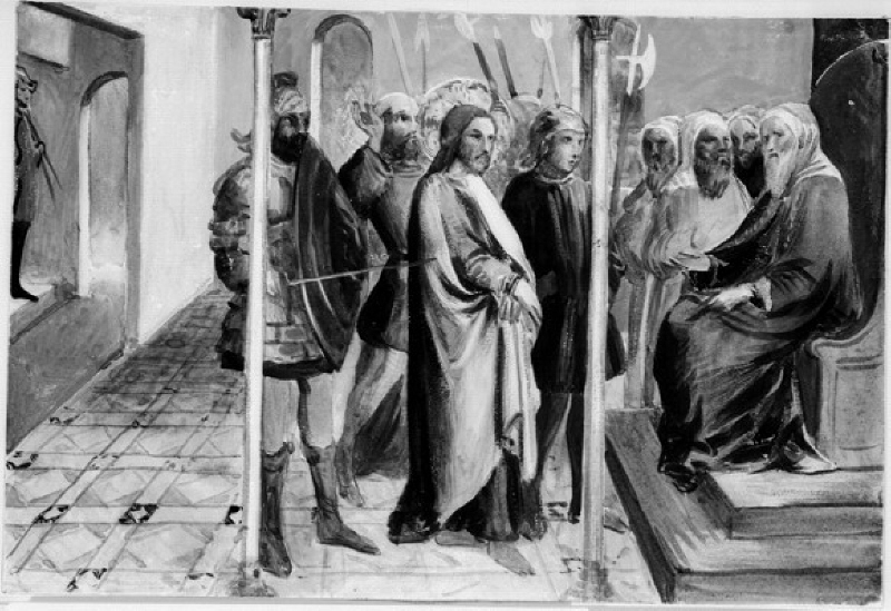 Jesus inför Kaifas. Målning i Siena