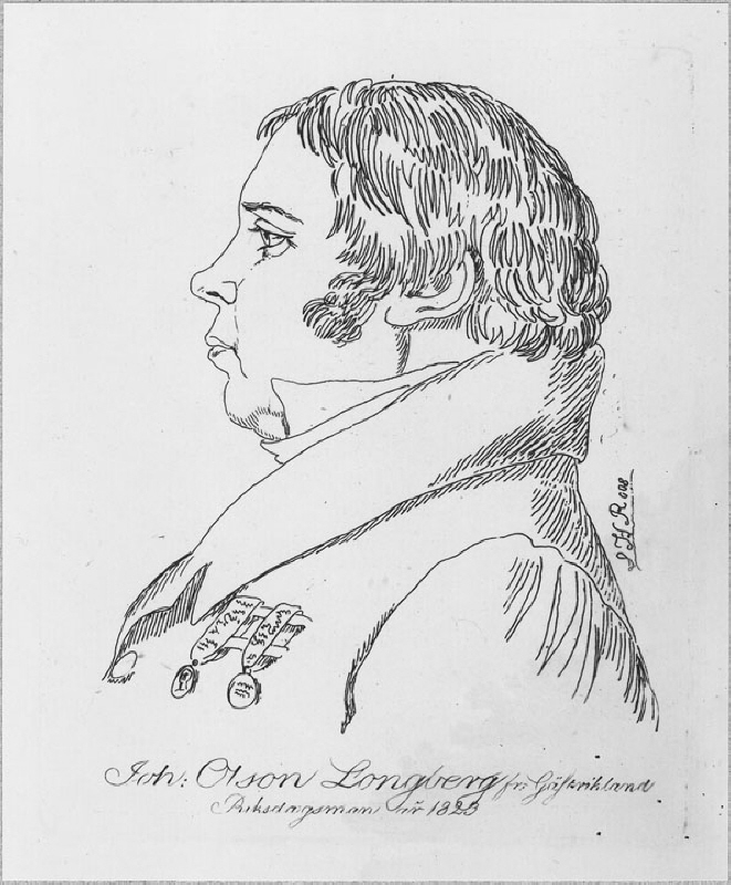 Johan Olsson Longberg (1781-1839), bondeståndets talman, hemmansägare, gift med Katarina Larsdotter Hiller