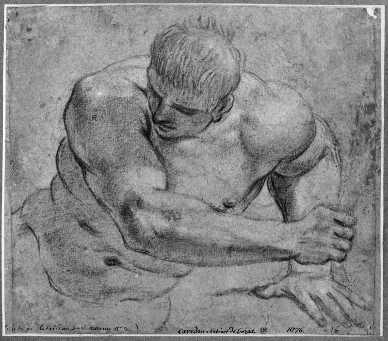 Studie av en naken mans huvud och torso