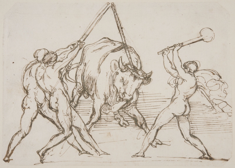 Three Men Taunting a Bull