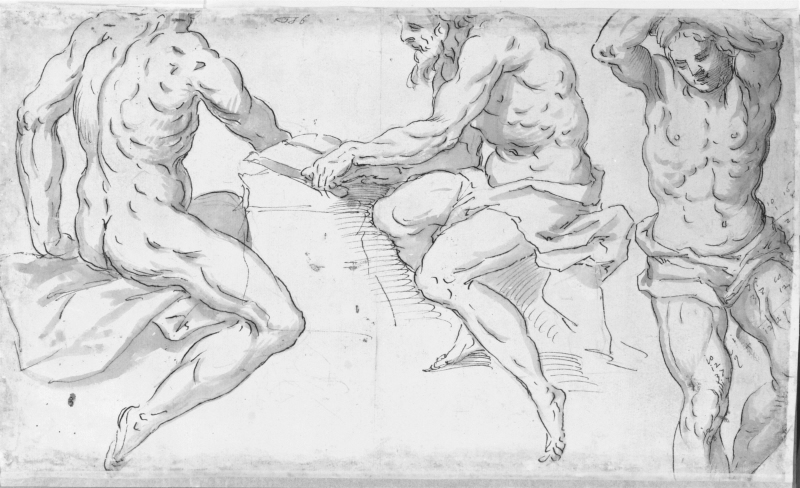 Studies of three male figures