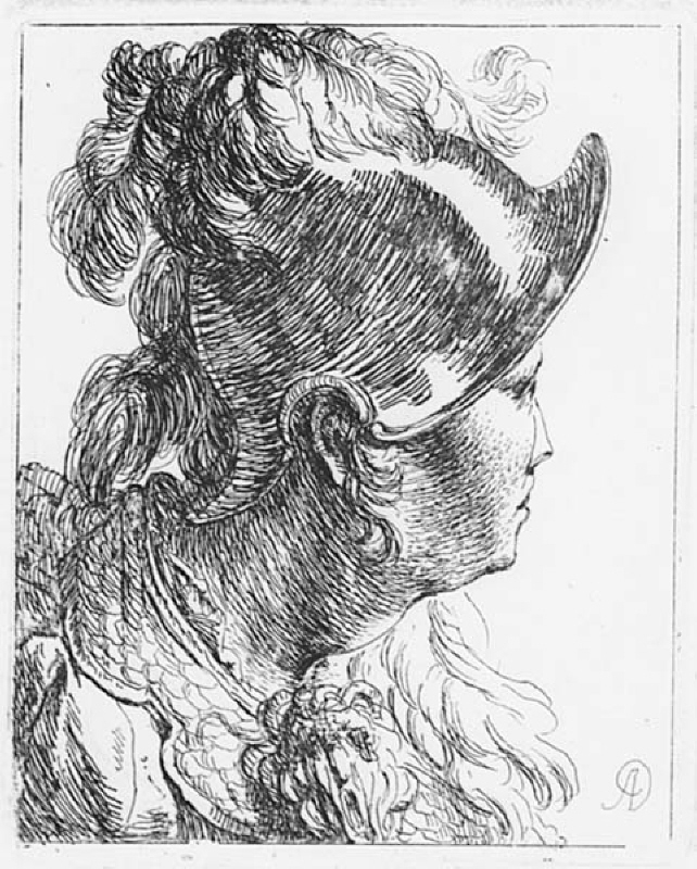 Hjälmprydd kvinna (Pallas?). Ur Casselische Nebenstunden 1754