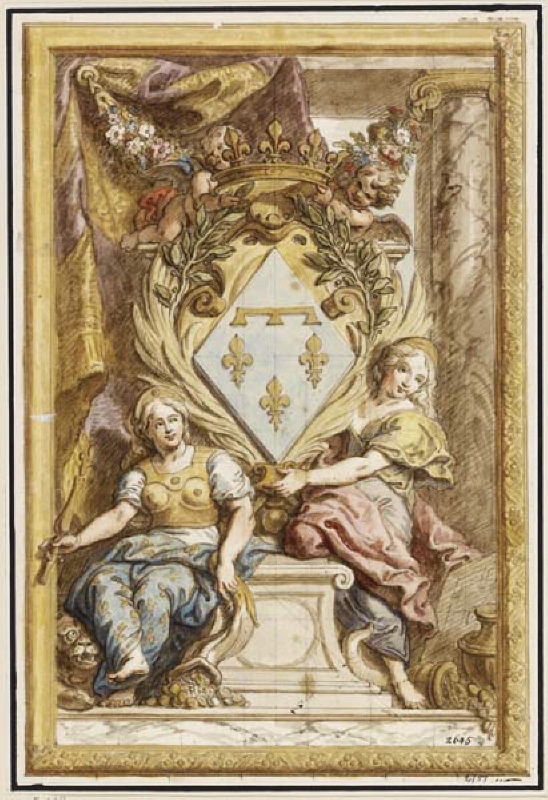 Orléans vapensköld med allegoriska figurer