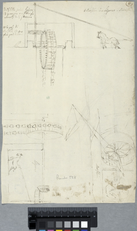 Sketches of Horse-drawn Hydraulic Wheels in Livorno and Marseille