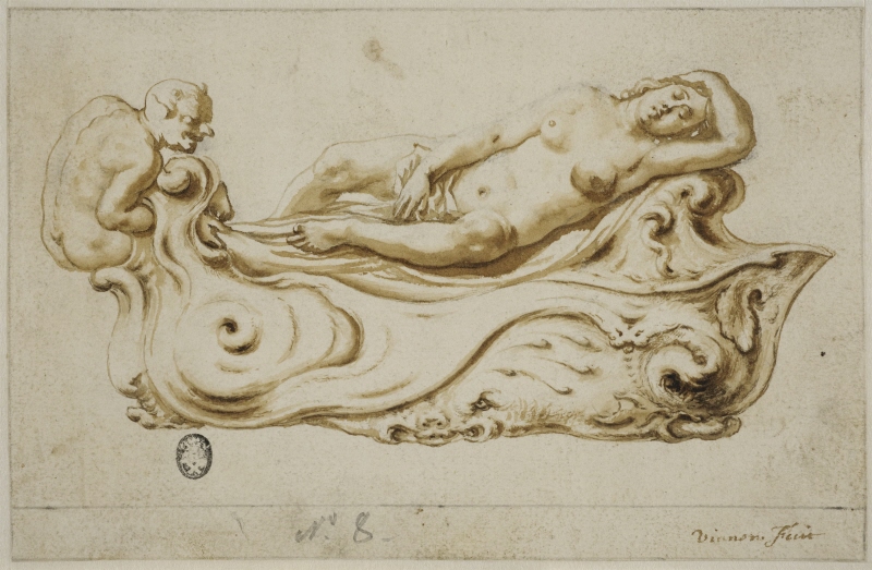 Design for a Bowl with a Nymph and a Satyr