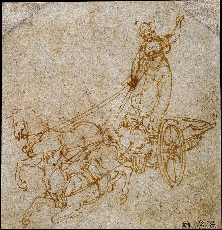 Goddess Standing in a Chariot Drawn by Two Horses, of Which One is Falling