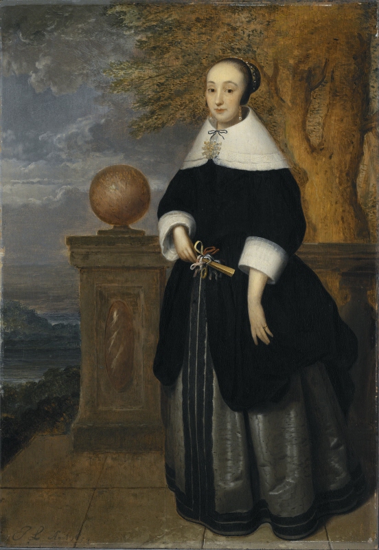 Portrait of a Young Woman Standing at a Parapet