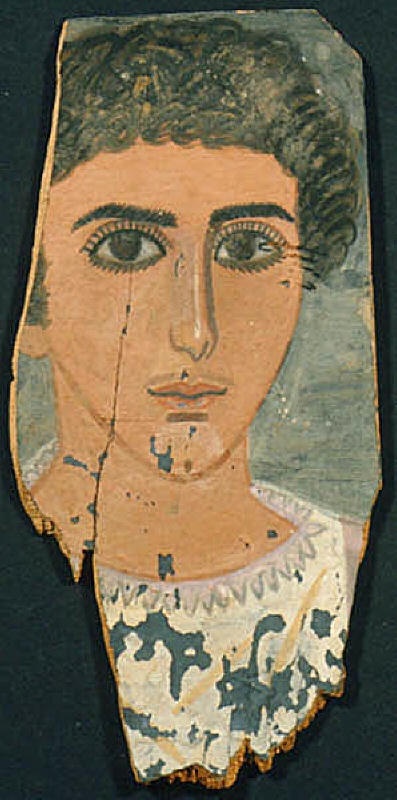 Mumieporträtt från Faijum. Ung man med tjockt hår