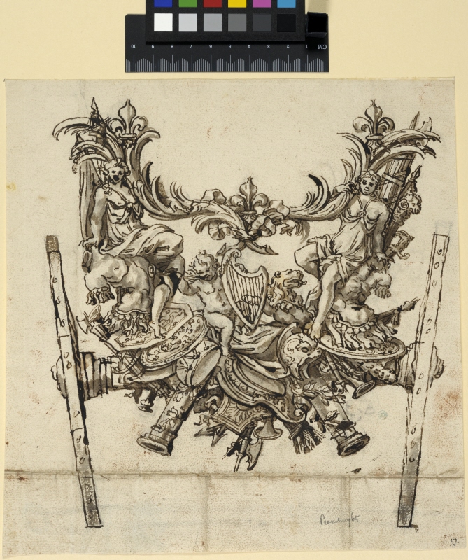 Rear Frame of a Couch with Trophies and Three Fleurs-de-lis