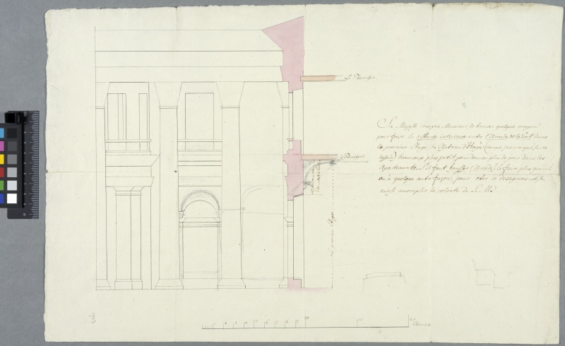 Facade Detail for the Grand Palace at Haga. Elevation and section