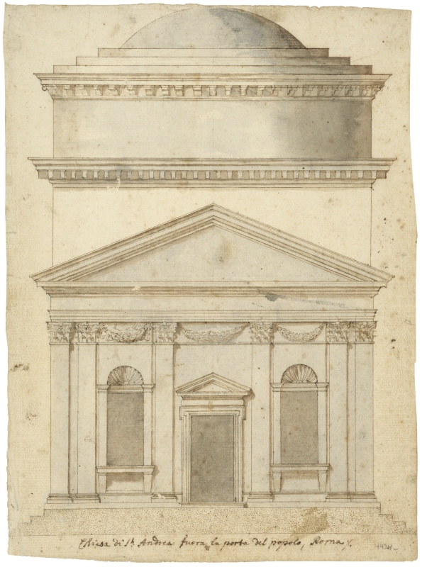S.Andrea in Via Flamina, Rom; elevation av huvudfasaden