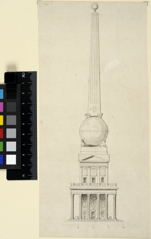Kolossal obelisk på postament utformat som korintiskt tempel. Projekterad för Pré-aux-Clercs, Paris