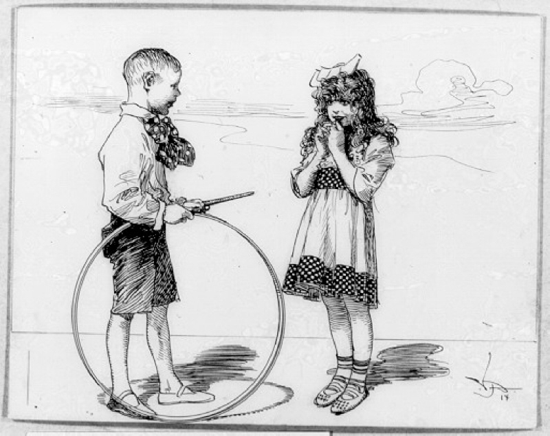 Flicka och pojke med rullband