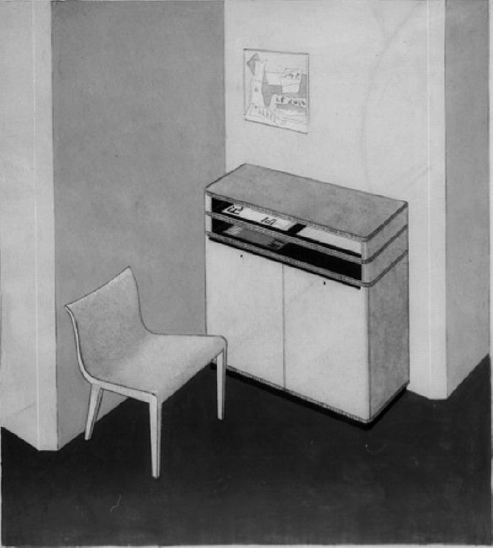 Hörn med stol och tidskriftsmöbel 1934