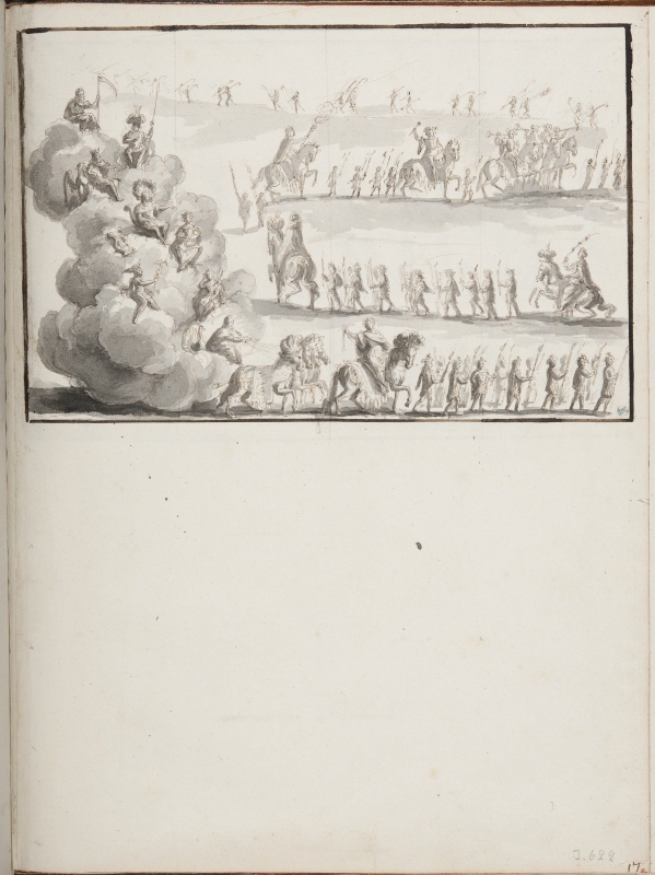 Festtåg med personifikationer av planeter tronande bland moln, Rom 1668