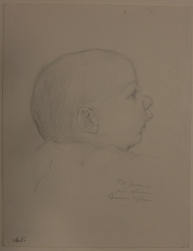 Porträtt av konstnärens son; verso: kritskiss av spädbarn